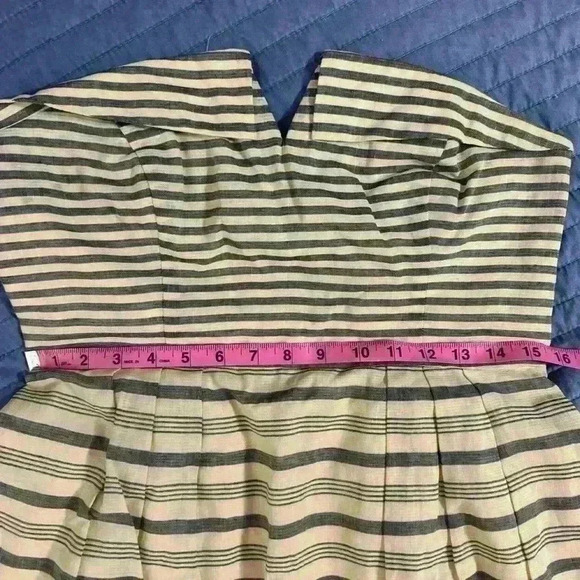 Anthropologie Maeve Changing Stripes Strapless Linen Dress with pockets - Picture 11 of 12